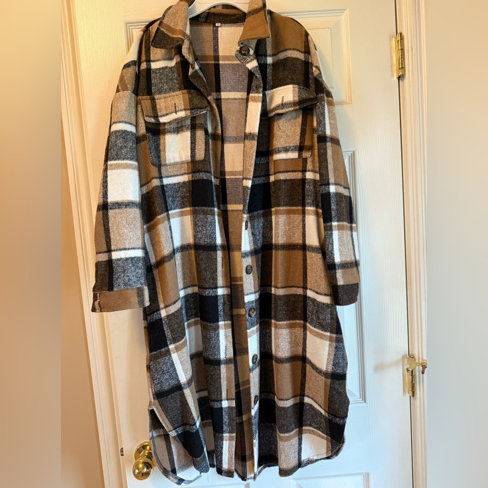 Plaid Button-Up Long Coat